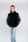 Bomber in visone con maniche in tessuto