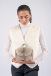 Borsa piccola in visone con tracolla sganciabile - silver blue